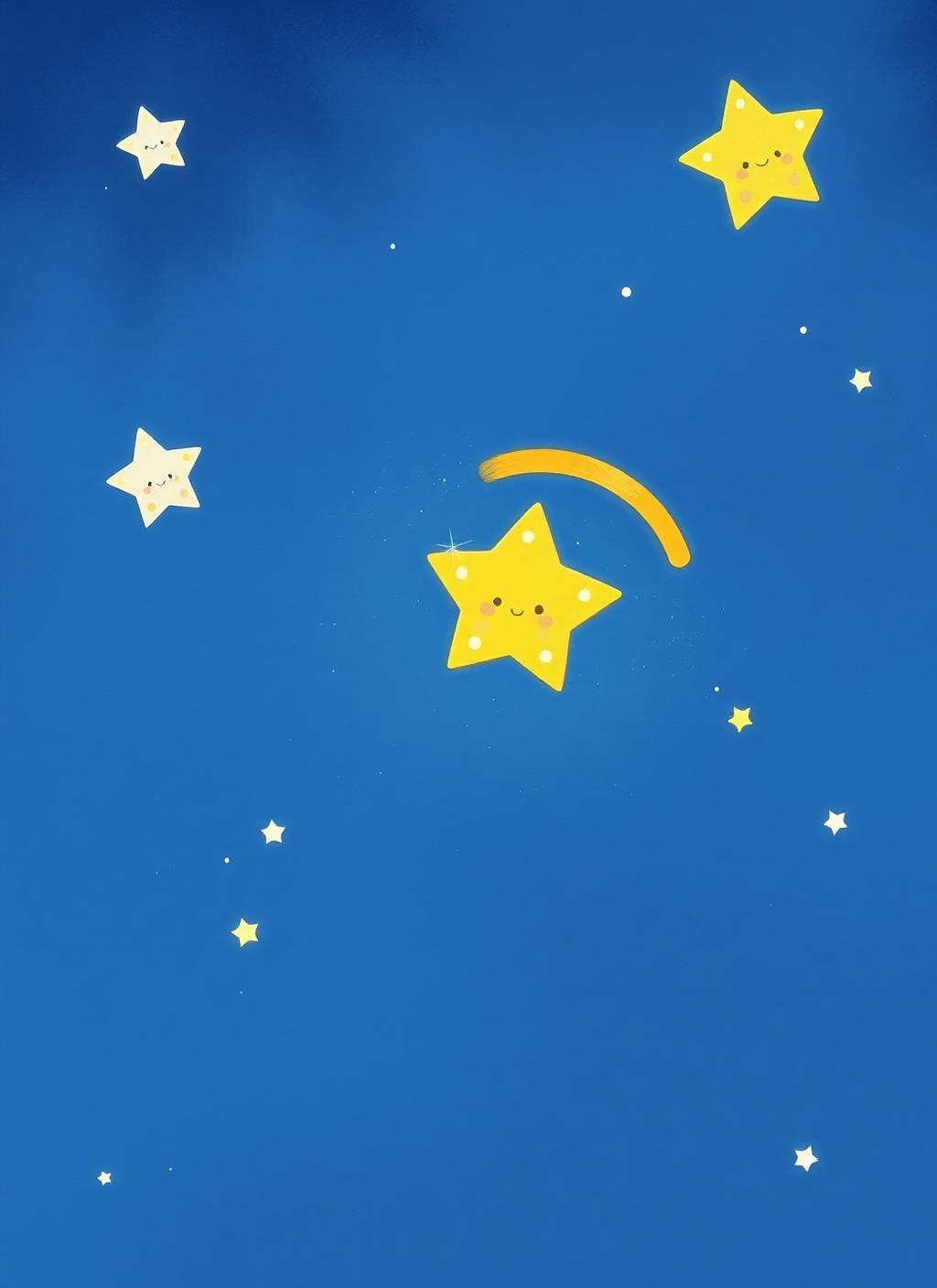 Céu noturno visto da janela, salpicado de estrelas douradas de tamanhos diferentes.