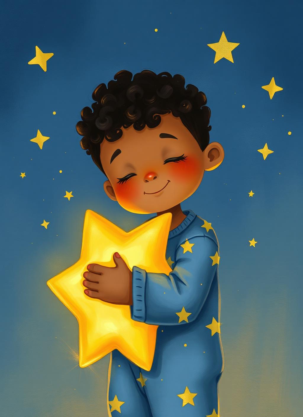 A estrela flutuando junto ao rosto sorridente do menino.